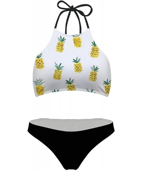 Sets 2Piece Swimsuit Women High Neck Cover-up Swimwear with Briefs Ladies Plus Size Beach Bikini Set - Pineapple 1 - C1195SAX5WQ