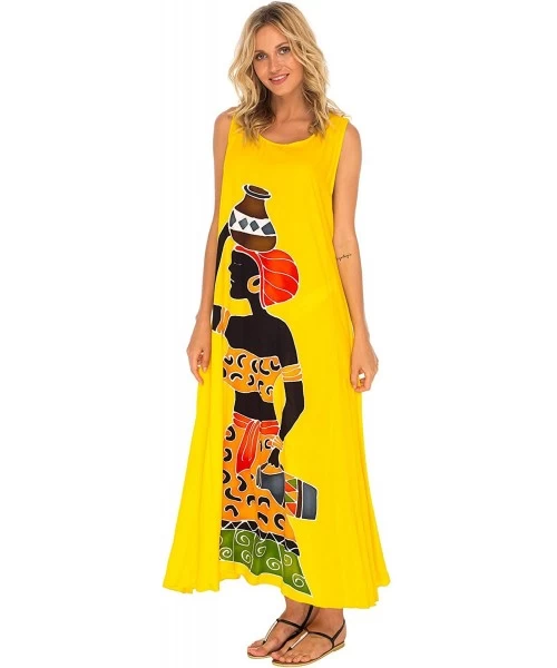 Cover-Ups Womens Loose Dress Casual Beach Cover up Tank Dress Plus Size Sundress - Woman Design Yellow - CI18NXCQMGU