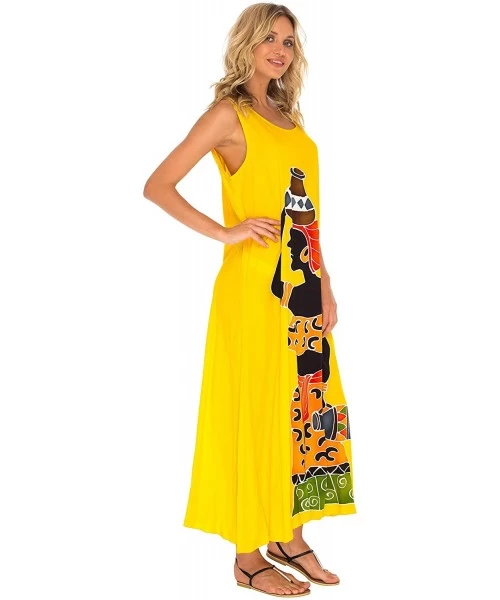 Cover-Ups Womens Loose Dress Casual Beach Cover up Tank Dress Plus Size Sundress - Woman Design Yellow - CI18NXCQMGU