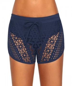 Bottoms Women's Lace Crochet Skirted Bikini Bottom Swimsuit Shorts Skort Flattering Swimdress - Blue - CP18N89EN04