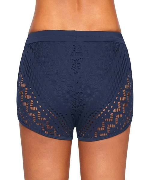 Bottoms Women's Lace Crochet Skirted Bikini Bottom Swimsuit Shorts Skort Flattering Swimdress - Blue - CP18N89EN04