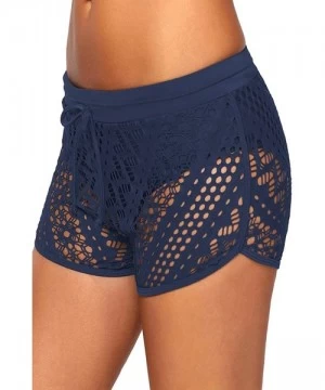 Bottoms Women's Lace Crochet Skirted Bikini Bottom Swimsuit Shorts Skort Flattering Swimdress - Blue - CP18N89EN04