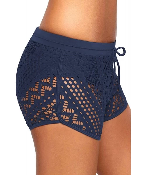 Bottoms Women's Lace Crochet Skirted Bikini Bottom Swimsuit Shorts Skort Flattering Swimdress - Blue - CP18N89EN04