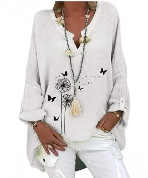 Cover-Ups Women Plus Size Tops V Neck Caftan Boho Beach Cover Plus Size Ladies Vintage Hippie Baggy Blouse - White 2 - CV19CS...