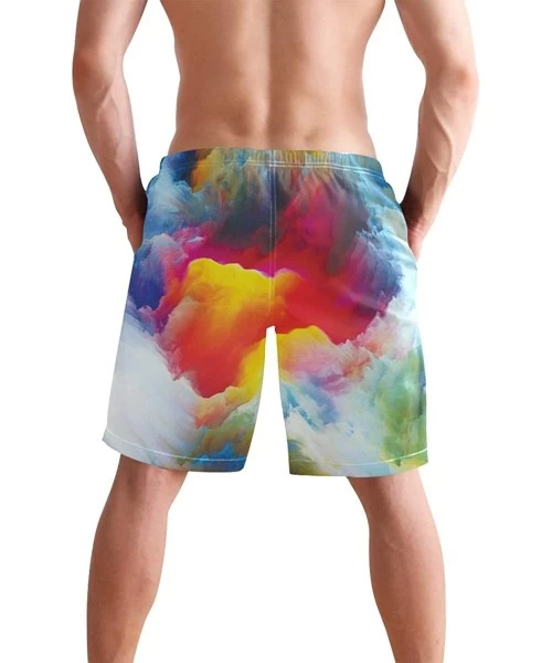 Board Shorts Men's Swim Trunks Christmas Plaid Painting Quick Dry Beach Board Shorts with Pockets - Colourful Cloud - C018QRT...