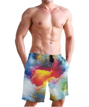 Board Shorts Men's Swim Trunks Christmas Plaid Painting Quick Dry Beach Board Shorts with Pockets - Colourful Cloud - C018QRT...