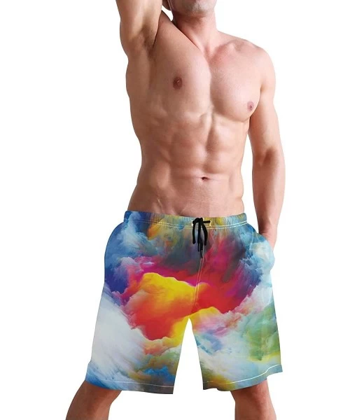 Board Shorts Men's Swim Trunks Christmas Plaid Painting Quick Dry Beach Board Shorts with Pockets - Colourful Cloud - C018QRT...