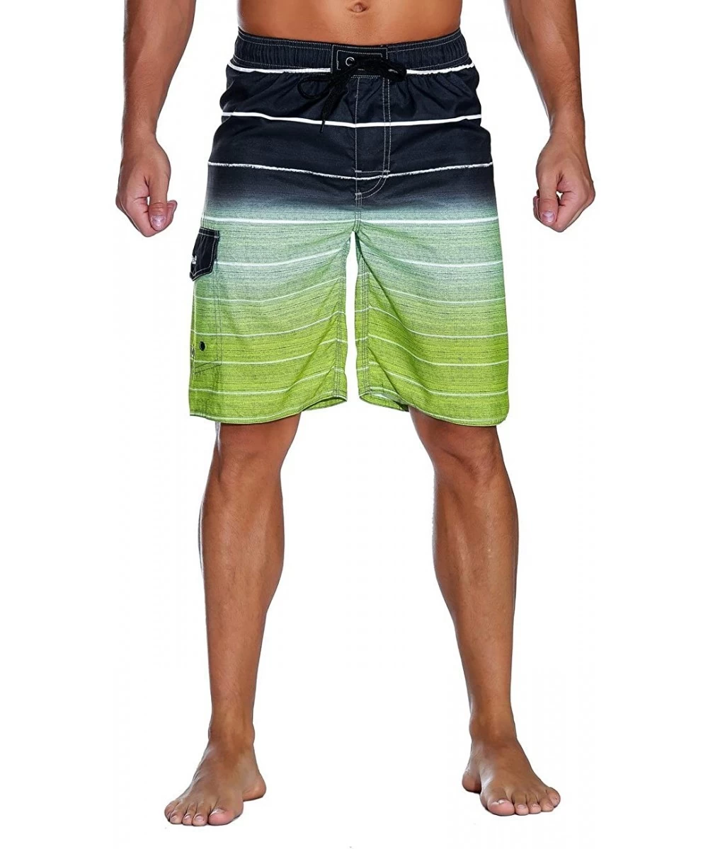 Racing Men's Beachwear Summer Holiday Swim Trunks Quick Dry Striped - Sharp Green - C7185RERXI3