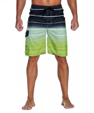 Racing Men's Beachwear Summer Holiday Swim Trunks Quick Dry Striped - Sharp Green - C7185RERXI3