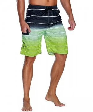 Racing Men's Beachwear Summer Holiday Swim Trunks Quick Dry Striped - Sharp Green - C7185RERXI3