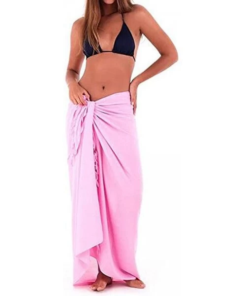 Bottoms Womens Beach Multifunction Solid Cover up Sarong Swimsuit Cover-up Smock Dress - Pink - CO18RQRZE4Z