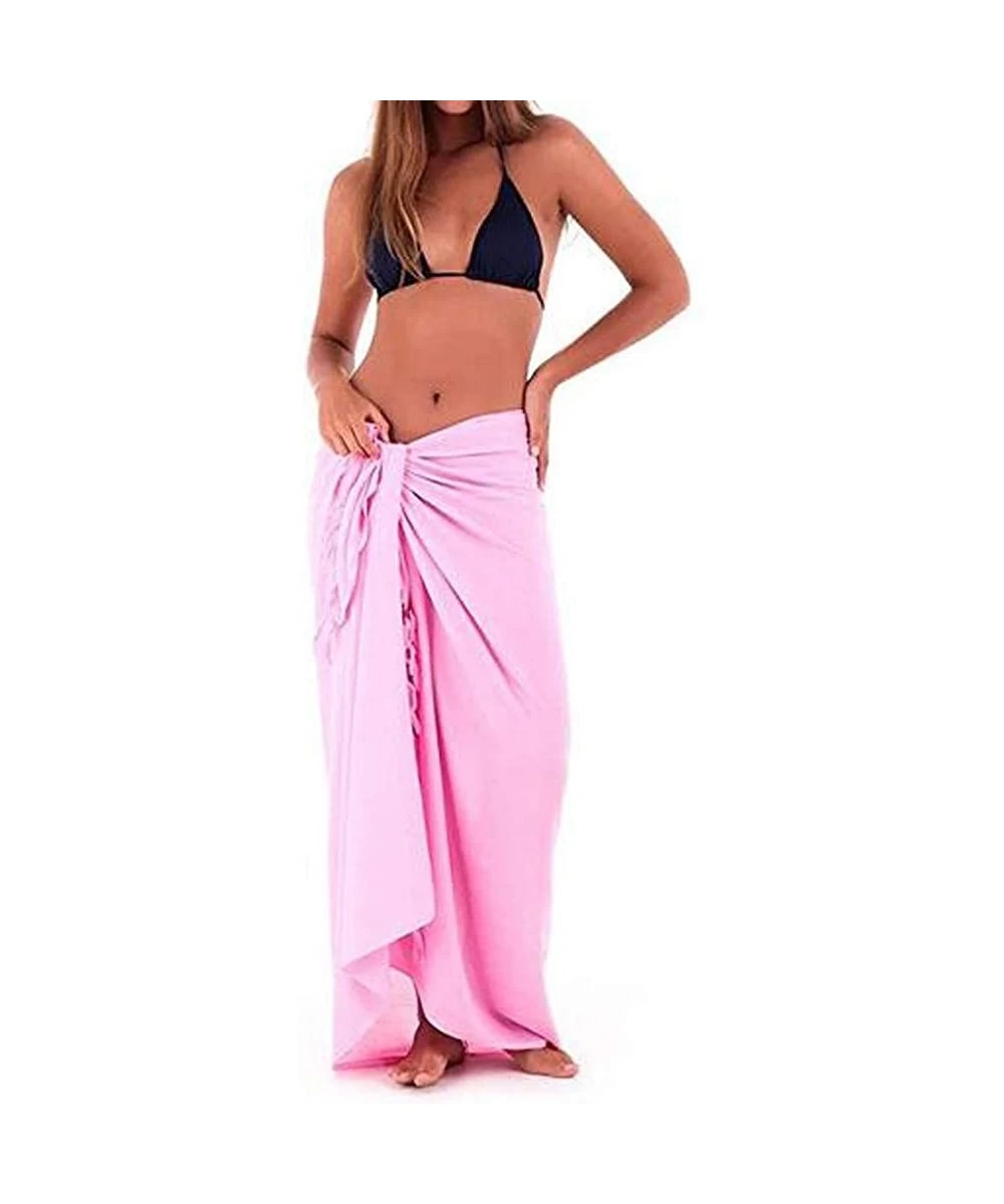 Bottoms Womens Beach Multifunction Solid Cover up Sarong Swimsuit Cover-up Smock Dress - Pink - CO18RQRZE4Z