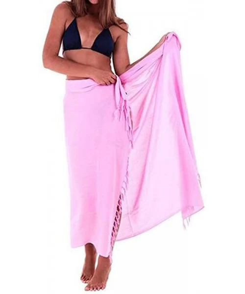 Bottoms Womens Beach Multifunction Solid Cover up Sarong Swimsuit Cover-up Smock Dress - Pink - CO18RQRZE4Z