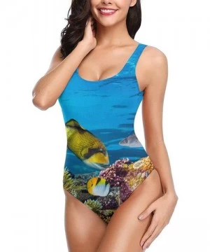 One-Pieces Colorful Coral Reef with Many Fishes Women's One Piece Swimsuit Adjustable Strap Sexy Low Back Print Bathingsuit -...