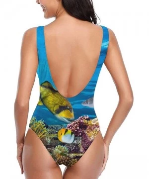 One-Pieces Colorful Coral Reef with Many Fishes Women's One Piece Swimsuit Adjustable Strap Sexy Low Back Print Bathingsuit -...