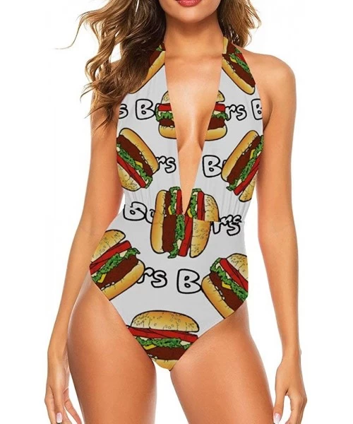 Rash Guards Hamburger Design Sexy One-Piece Party Push Up Tankini Cheeky Classic Skirt for Womens - Style1-10 - C219DI2QKL9