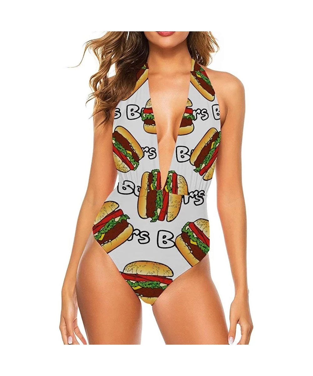 Rash Guards Hamburger Design Sexy One-Piece Party Push Up Tankini Cheeky Classic Skirt for Womens - Style1-10 - C219DI2QKL9