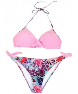 Tops Women's Swimsuit Halter Halter Strap Solid Print Bikini Set(G-Pink-XXL) - G-pink - C0196U5ILCX