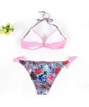 Tops Women's Swimsuit Halter Halter Strap Solid Print Bikini Set(G-Pink-XXL) - G-pink - C0196U5ILCX