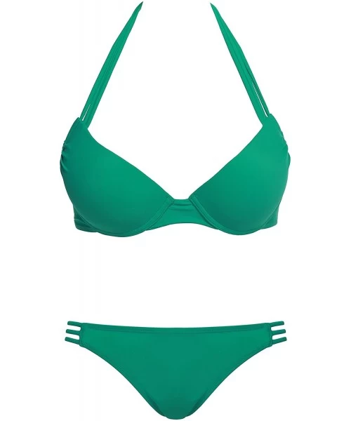 Bottoms Womens Sexy Push Up Halter Bikini Bra Set Swimsuit Green Large - C312H64PU77