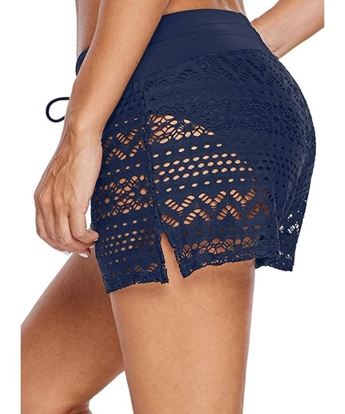 Board Shorts Womens Side Split Waistband Swim Shorts with Panty Liner Plus Size S - 3XL - Z Lace Blue a - CD18QNLEHEQ