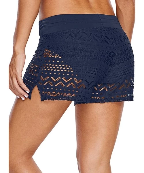 Board Shorts Womens Side Split Waistband Swim Shorts with Panty Liner Plus Size S - 3XL - Z Lace Blue a - CD18QNLEHEQ