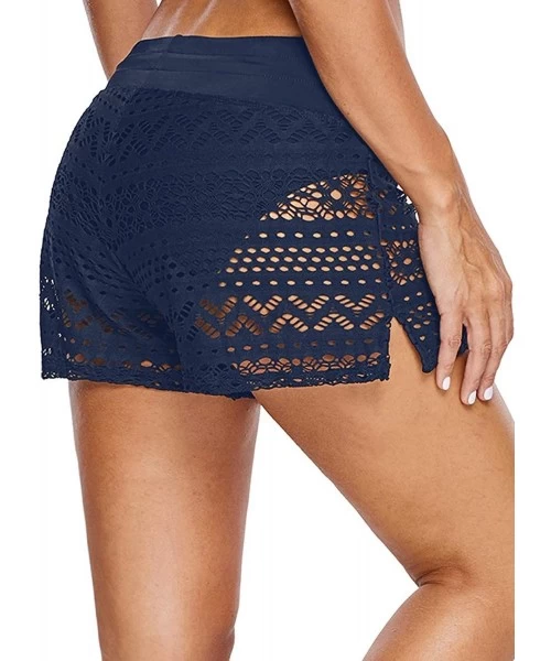 Board Shorts Womens Side Split Waistband Swim Shorts with Panty Liner Plus Size S - 3XL - Z Lace Blue a - CD18QNLEHEQ