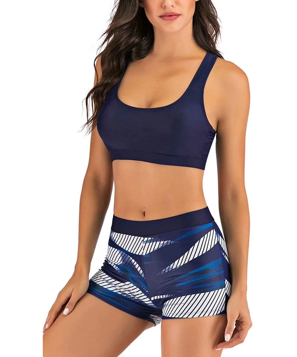 Sets Women Two Pieces Crop Top Bikini Sets Chic Pretty Swimsuit - Navy Stripped - C91945LY4O5