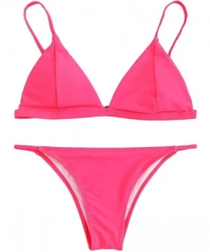 Sets Women's Burgundy Plain Wire Free High Leg Triangle Bralette Bikini - 1hot Pink - CA1932GW6Y8