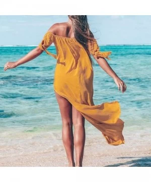 Cover-Ups Women Chiffon Summer Perspective Beach Dress- Off Shoulder Maxi Dress Holiday Swimwear Cover Up ANJUNIE - Orange - ...