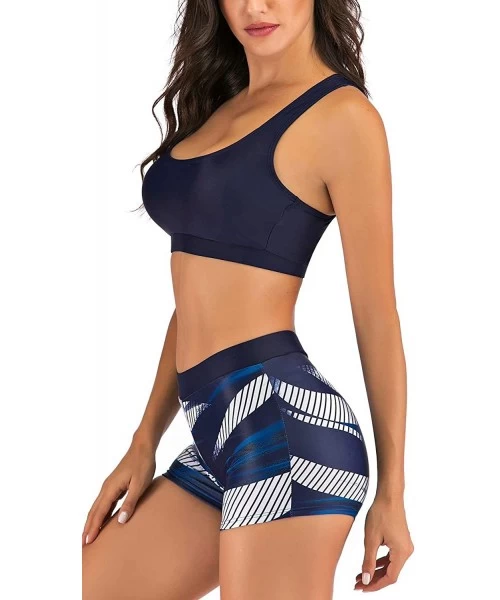 Sets Women Two Pieces Crop Top Bikini Sets Chic Pretty Swimsuit - Navy Stripped - C91945LY4O5