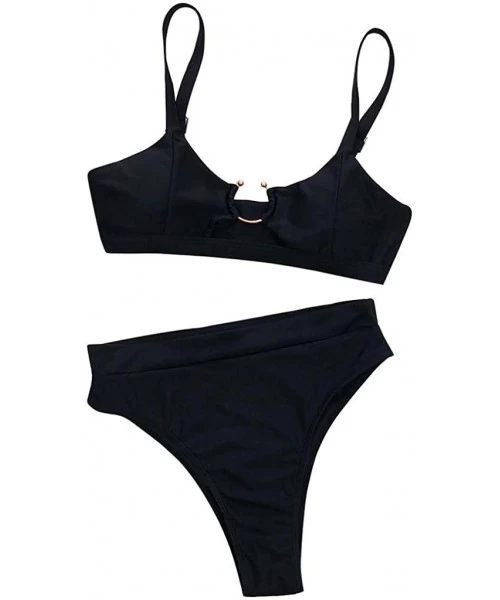 Sets Women's Bikini Sets Two Pieces Bathing Top High Waisted Tummy Control Swimwear Beachwear Swimsuit - Z01-black - C8190TYAWGE