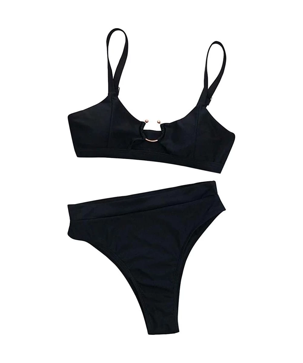 Sets Women's Bikini Sets Two Pieces Bathing Top High Waisted Tummy Control Swimwear Beachwear Swimsuit - Z01-black - C8190TYAWGE