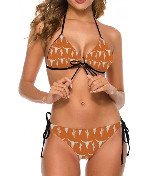 Sets Women Two Piece Bikini Top with Triangle Bikini Bottoms Bikini Sets Swimwear Longhorn Cattle Cow Texas Skull Cactus - CX...