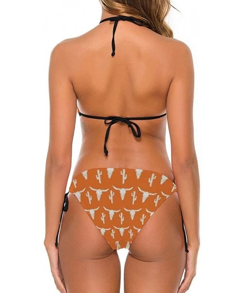 Sets Women Two Piece Bikini Top with Triangle Bikini Bottoms Bikini Sets Swimwear Longhorn Cattle Cow Texas Skull Cactus - CX...