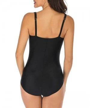 One-Pieces One Piece Swimsuits for Women Ruched Bathing Suits Plus Size Swimwear Slimming Monokini - Black Leaves - CP1969AAATH