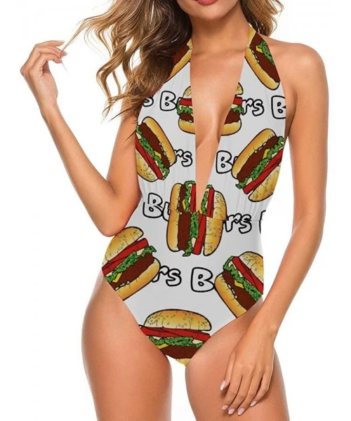 Rash Guards Hamburger Design Sexy One-Piece Party Push Up Tankini Cheeky Classic Skirt for Womens - Style1-10 - C219DI2QKL9