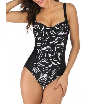 One-Pieces One Piece Swimsuits for Women Ruched Bathing Suits Plus Size Swimwear Slimming Monokini - Black Leaves - CP1969AAATH