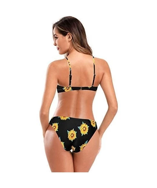 Sets Women's Bathing Suits Push Up Underwire Padded Bikini Two Piece Swimsuits - Printing - Black - CJ192ZTLQXS