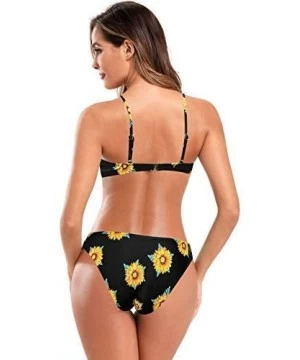 Sets Women's Bathing Suits Push Up Underwire Padded Bikini Two Piece Swimsuits - Printing - Black - CJ192ZTLQXS