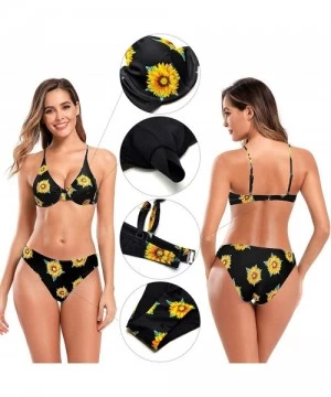 Sets Women's Bathing Suits Push Up Underwire Padded Bikini Two Piece Swimsuits - Printing - Black - CJ192ZTLQXS