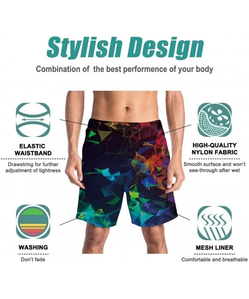 Board Shorts Men Swim Trunks Drawstring Elastic Waist Quick Dry Beach Shorts with Mesh Lining Swimwear Bathing Suits - Blue G...