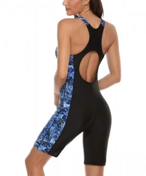 Racing Women Boyleg Swimsuit One Piece Racerback Athletic Bathing Suit - Black Printing - C8192M2QG5M