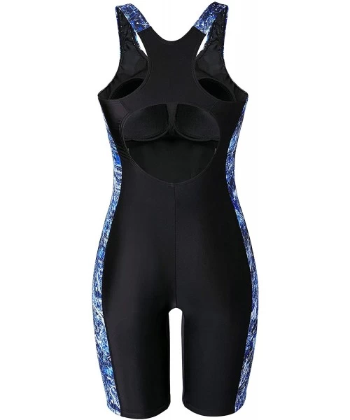 Racing Women Boyleg Swimsuit One Piece Racerback Athletic Bathing Suit - Black Printing - C8192M2QG5M