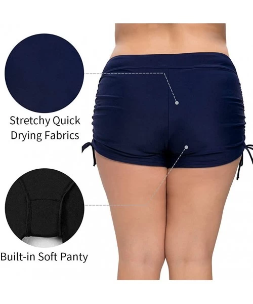 Board Shorts Women Plus Size Swim Shorts High Waist Board Shorts Stretchy Swimsuit Bottoms - Navy - C9196H7OKO4