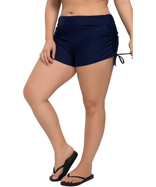 Board Shorts Women Plus Size Swim Shorts High Waist Board Shorts Stretchy Swimsuit Bottoms - Navy - C9196H7OKO4