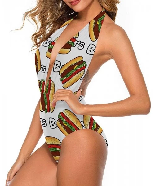 Rash Guards Hamburger Design Sexy One-Piece Party Push Up Tankini Cheeky Classic Skirt for Womens - Style1-10 - C219DI2QKL9