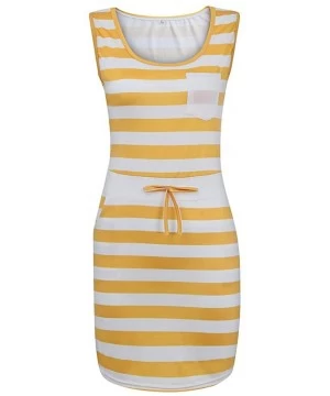 Sets Summer Women Casual Sleeveless Stripe T Shirts Dress Tunic Waist Dresses - Yellow - C3199Q2T6CE