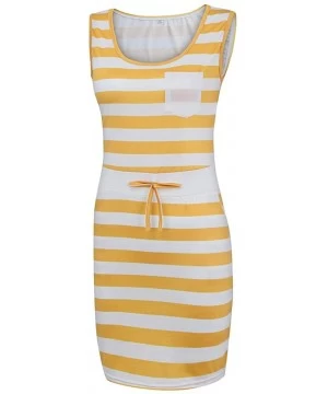 Sets Summer Women Casual Sleeveless Stripe T Shirts Dress Tunic Waist Dresses - Yellow - C3199Q2T6CE