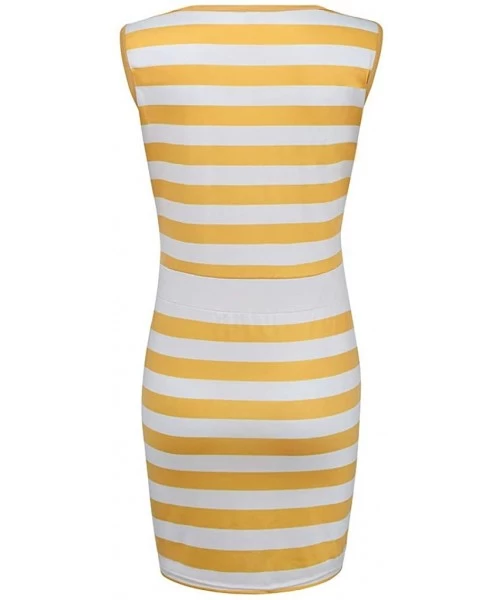 Sets Summer Women Casual Sleeveless Stripe T Shirts Dress Tunic Waist Dresses - Yellow - C3199Q2T6CE